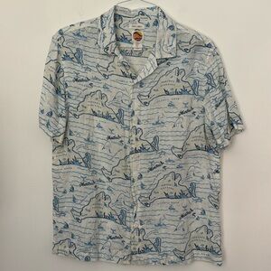 Men’s short sleeve button collar summer linen shirt white Martha Vineyard print